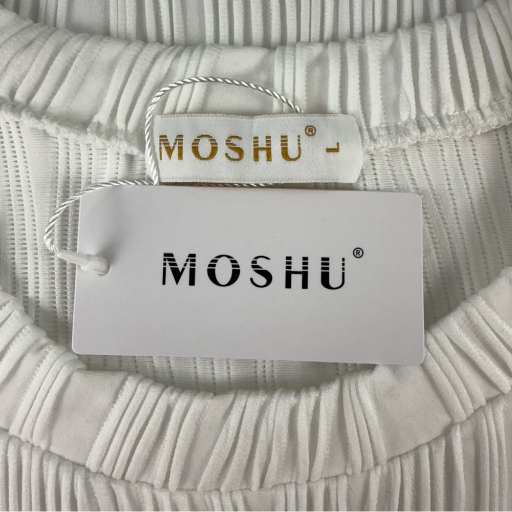 Moshu Amazon White Textured Semi Sheer Cap Sleeve Dressy Blouse - Picture 13 of 15
